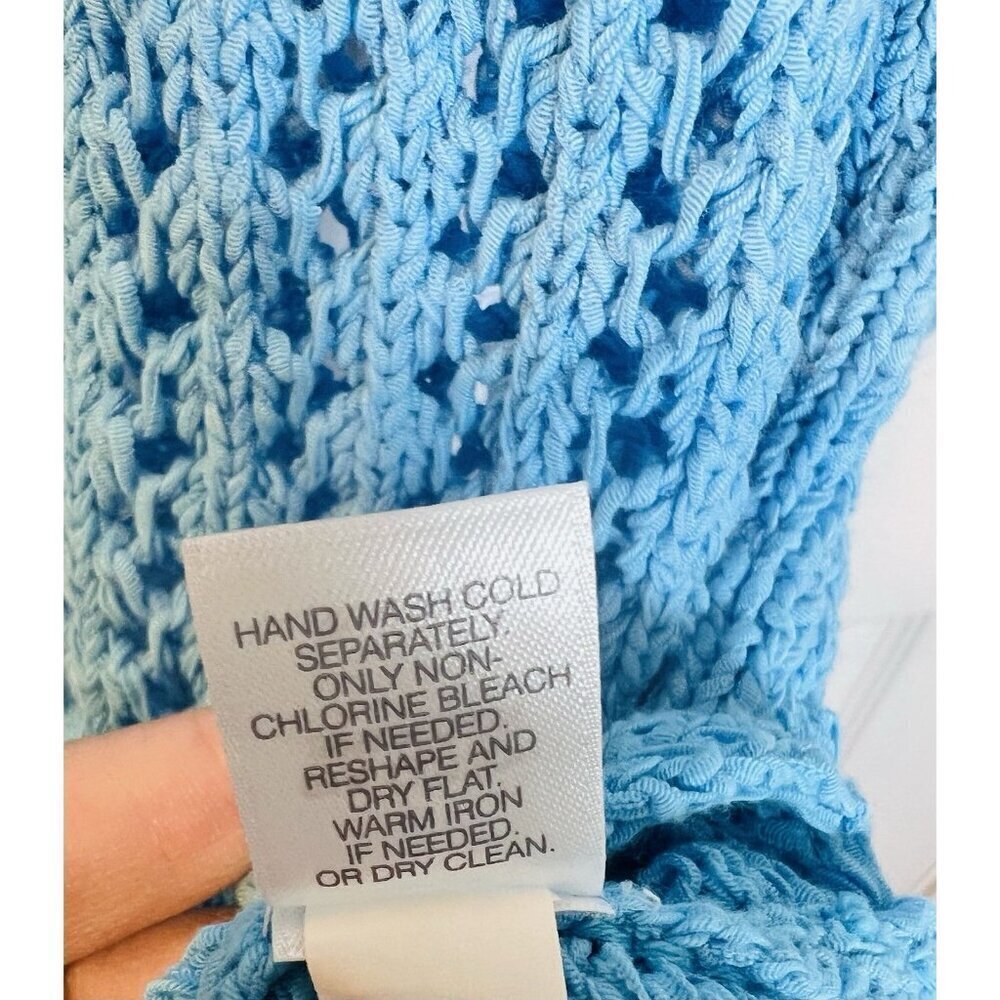 J. Jill Turquoise Open Stitch Knit Aegean Small Pullover 3/4 Sleeve Sweater NWT - Picture 10 of 10